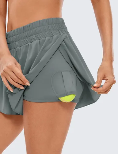 Vista 3 de CRZ YOGA 2 in 1 Flowy Running Shorts for Women High Waisted Quick Dry Athletic Gym Lounge Workout Shorts Cute Tennis Skirts