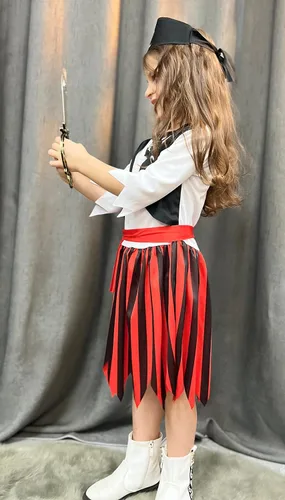 Vista 5 de KAKALVER Kids Pirate Costume for Girls Halloween Pirate Dress Up with Pirate accessories for Pirate Party Decorations Gifts