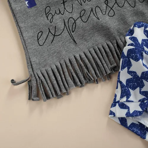 Vista 4 de Traje para bebÃ© niÃ±a del 4 de julio, ropa para el DÃ­a de los CaÃ­dos con borlas, camiseta con bandera