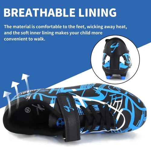 Vista 4 de Rhyme-Zeal Zapatos de fútbol para niños y niñas, atléticos para interiores y exteriores, zapatos de fútbol cómodos