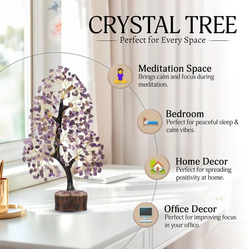 Vista 4 de Árbol de la vida con cristales de amatista, árbol púrpura, decoración de cristal, árbol de los chakras, regalos curativos para mujeres, decoración