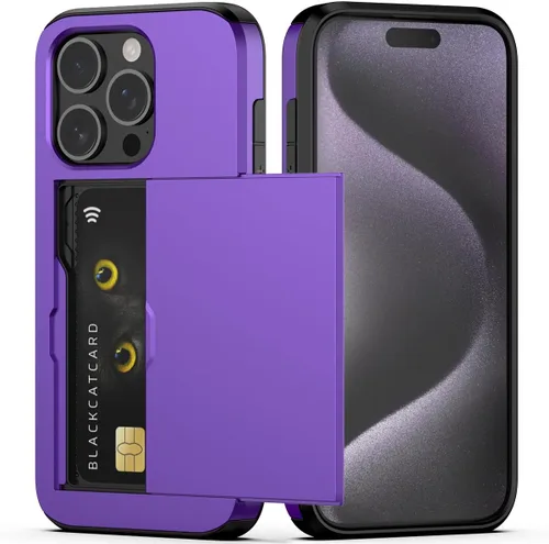 Vista 37 de Nvollnoe Compatible con iPhone 15 Funda con ranura para tarjetas, resistente, protectora de doble capa, a prueba de golpes, ranura oculta