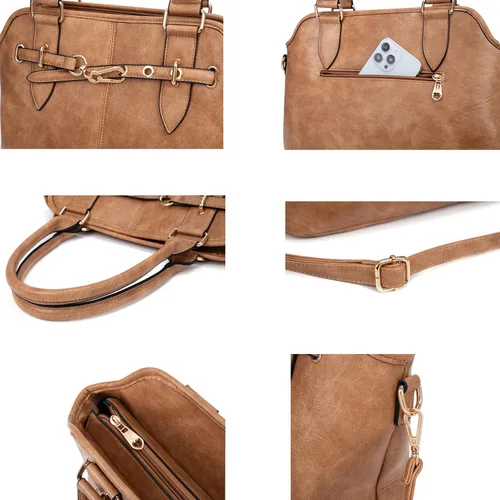 Vista 6 de Bolso tote para mujer, carteras de cuero PU, bolsos de hombro hobo de moda con correa de hombro ajustable