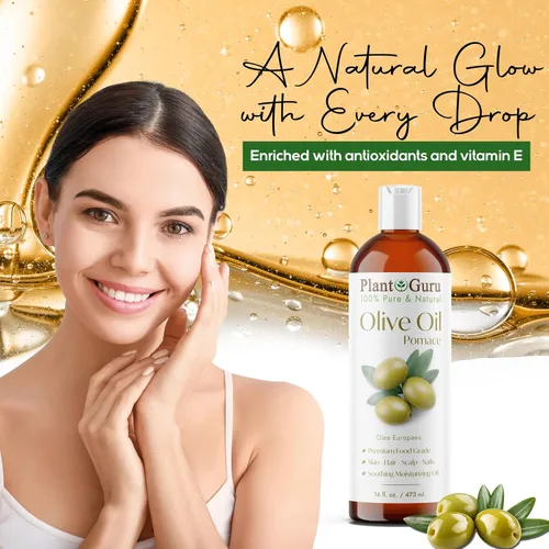 Vista 4 de Plant Guru Aceite de oliva Pomace de 2 onzas líquidas. Hidratante portador natural 100% puro para el crecimiento de la piel, el cuerpo, la cara