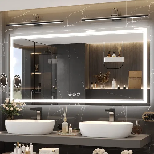 Vista 20 de Ratsamee Espejo de baño LED de 30x30 pulgadas con iluminación frontal y trasera (control independiente), espejo iluminado para pared de baño con 3