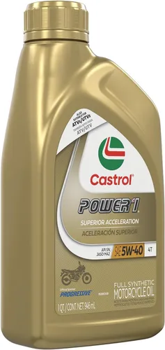 Vista 3 de Castrol Power1 4T 5W-40 Aceite de motocicleta completamente sintético, 1 cuarto de galón, paquete de 6