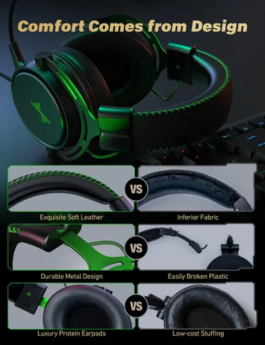 Vista 4 de Gaming Headset for PS4 PC Xbox 1 PS5 Controller Noise Cancelling Over Ear Headphones with Mic Surround Sound Wired Gamer Headsets for Computer