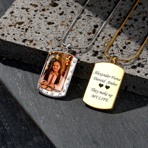Vista 3 de Fanery Sue Necklace with Picture Inside, Picture Necklace Personalized Photo Custom Dog Tag Necklace Chain Jewelry Military Pendant Memorial Gifts