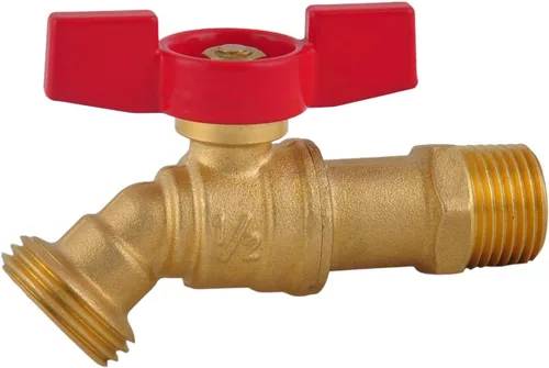 Vista 3 de LD Valve - Manguera macho Bibb 1/2 pulgada MIP X 3/4 pulgadas MHT para riego de jardín, babero de manguera de cierre de 1/4 con mango en T