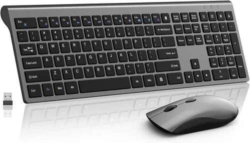 Vista 9 de Combo de teclado y ratón inalámbricos, teclado silencioso de computadora de tamaño completo con botón de calculadora, ratón de 2400 DPI, clic