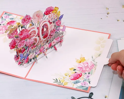 Vista 6 de PENTA ANGEL Tarjeta de felicitación de feliz cumpleaños 30 con diseño de flores 3D, regalo de cumpleaños de 30 años con sobre en blanco para su