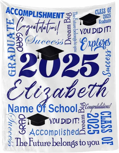 Vista 31 de MyPupSocks Manta personalizada de graduación 2025, clase de con nombre de la universidad, regalos personalizados, manta con texto para sobrina