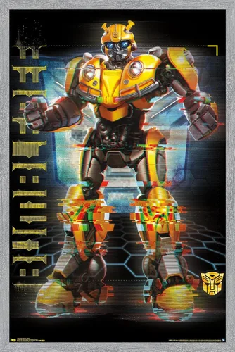 Vista 8 de Trends International Hasbro Transformers: Bumblebee - Póster de pared Glitch, 14.725 x 22.375 pulgadas, versión enmarcada de madera de granero