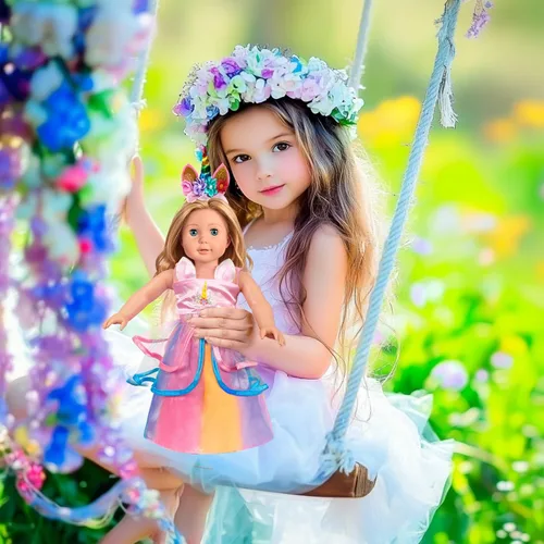 Vista 7 de WONDOLL 2 Conjuntos de Ropa para Muñecas de 18 Pulgadas - Ropa de Unicornio con Clip para el Cabello y Diadema - Compatible con Todas las Muñecas