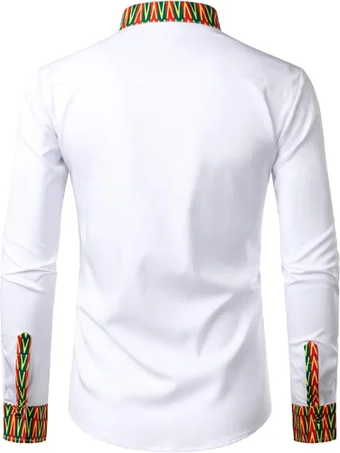 Vista 2 de LucMatton Camisa de vestir con botones y estampado africano para hombre manga larga cuello mandarín dashiki