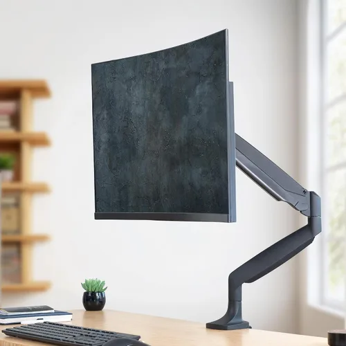 Vista 2 de VIVO Soporte de escritorio de aluminio premium ajustable en altura con brazo articulado para monitor único con resorte de gas, se adapta a pantallas