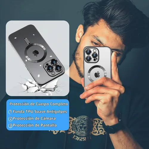 Vista 6 de Magsafe - Funda para iPhone 13 Pro Max, funda magnética transparente para teléfono con protector de pantalla y cubierta de cámara, funda galvanizada