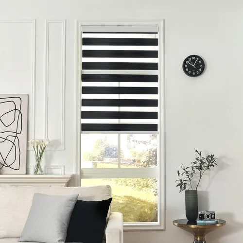 Vista 6 de Joydeco - Persianas cebra sin cordón, doble capa, parada libre, control de privacidad y luz para día/noche, translúcidas, para interior de ventanas