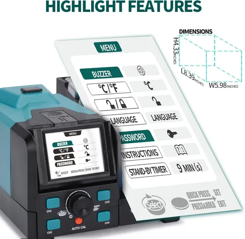 Vista 5 de YIHUA 982D-I PRO Estación de soldadura de pinzas calientes de precisión 2 en 1 con microsoldador con 10 cartuchos de punta, interfaces de operación