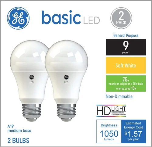 Vista 8 de GE Bombillas LED básicas, 75 vatios, luz diurna, A19 (paquete de 2)