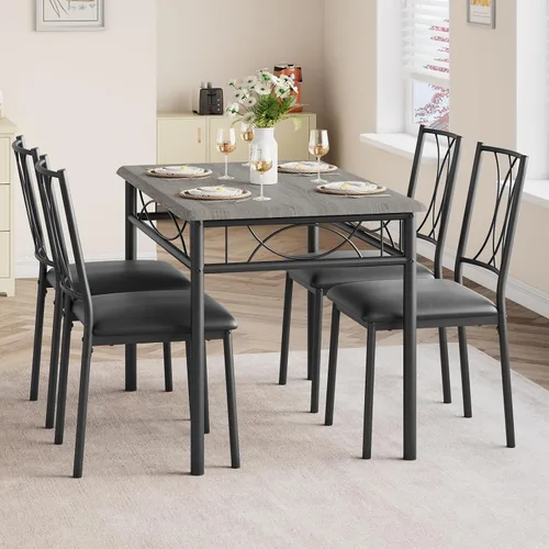 Vista 10 de Garvee Juego de mesa de comedor de madera de 5 piezas para 4, juego de mesa de cocina rectangular con 4 sillas, juego de mesa de comedor que ahorra