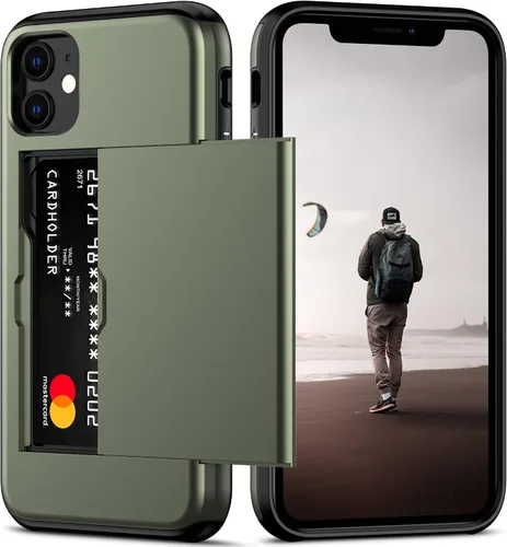Vista 29 de Nvollnoe Funda para iPhone 11 con tarjetero resistente de protección de doble capa a prueba de golpes, ranura para tarjetas oculta, funda delgada