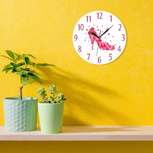 Vista 7 de The Geeky Days Reloj de pared con estampado de pétalos de rosa rosa con tacón alto y silencioso, arte de pared para mujer, dormitorio, femenino