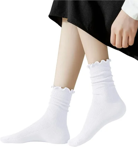 Vista 6 de DOOVID Calcetines de algodón con volantes para mujer, calcetines casuales holgados para mujer