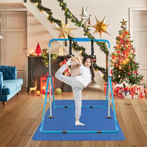 Vista 9 de Gymnastics Bar for Kids,Folding Gymnastic Training Kip Bar with Rings,Gymnastics Equipment for Kids,5-Level Adjustable Height Fitness Equipment for