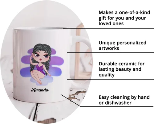 Vista 5 de Gossby Taza de café personalizada con signo de acuario, taza personalizada de horóscopo de 11 onzas para mujeres con diseño, nombre, información
