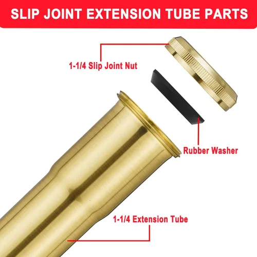 Vista 3 de Tubo de extensión de junta deslizante de latón de 1-1/4 de diámetro x 12 pulgadas, tubo de extensión resistente para desagüe de fregadero de baño