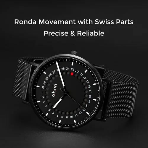 Vista 3 de a.b.art Reloj de cuarzo para hombre, movimiento Ronda con piezas suizas, cristal de zafiro, correa de malla milanesa, diseño ultrafino, esfera negra