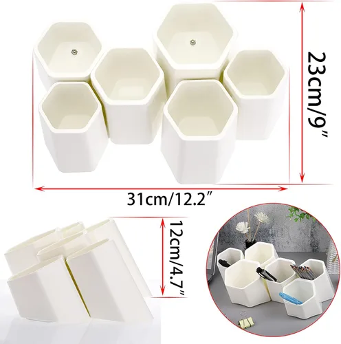 Vista 6 de BTSKY Soporte hexagonal creativo para bolígrafo, contenedor para bolígrafos, olla de cepillo, organizador de almacenamiento de escritorio combinado