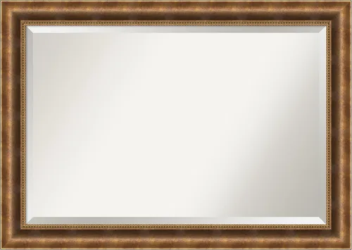 Vista 9 de Amanti Art Espejo de baño de bronce para sobre el fregadero, espejo rectangular de bronce Manhattan de 26 x 22 pulgadas, pequeño marco de madera