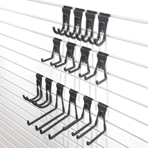Vista 4 de Accesorios de pared de garaje, ganchos de pared de listones de varios tamaños, accesorio de pared de listones de alta resistencia