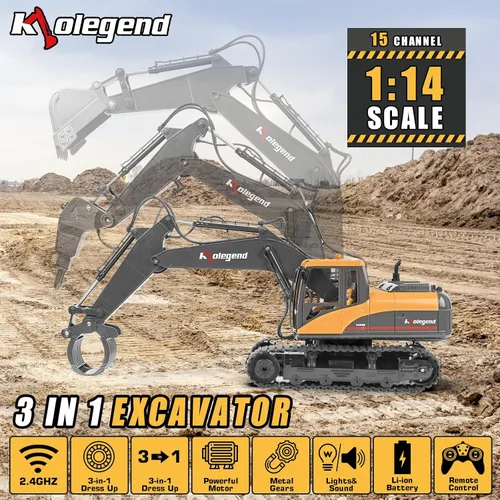 Vista 2 de kolegend Camión volquete teledirigido y juguete de excavadora de control remoto 3 en 1