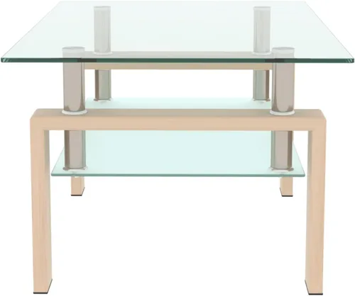 Vista 6 de Mesas de centro de vidrio para sala de estar, mesa auxiliar rectangular moderna con estante de almacenamiento, patas de tubo de metal y vidrio