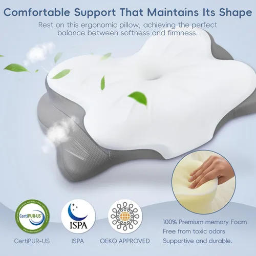 Vista 13 de Almohada cervical para el cuello, almohadas ergonómicas de espuma viscoelástica para aliviar el dolor de cuello con funda de almohada transpirable
