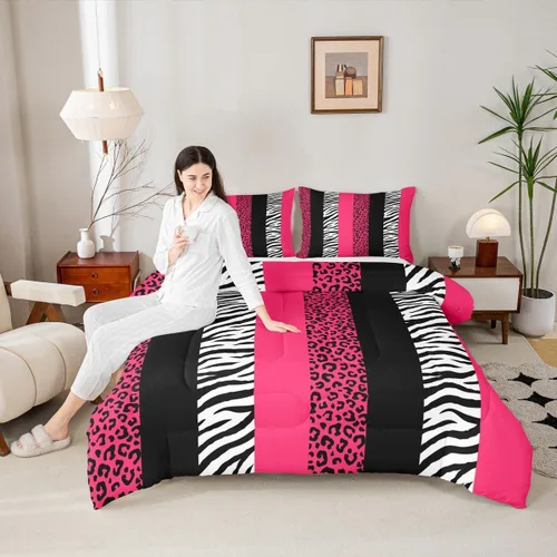 Vista 31 de Juego de edredón con estampado de leopardo para niños, tamaño individual, juego de ropa de cama de moda de piel de guepardo abstracto, decoración