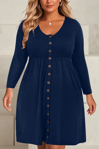 Vista 9 de Holipick Vestidos de verano para mujer, talla grande, casual, con bolsillos, acampanado, con botones, sin mangas, cuello en V