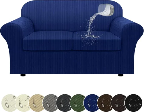 Vista 78 de Funda impermeable para silla con brazos, juego de 2 piezas, funda a rayas para 1 sofá separado con cojín en T, fundas de sillón de tela