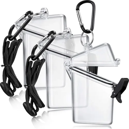 Vista 8 de Outus Paquete de 2 fundas impermeables para tarjetas de identificación, impermeables, transparentes, verticales, con mosquetón de cordón y llavero