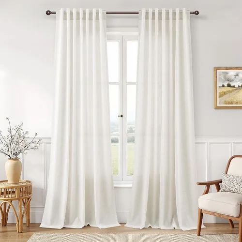 Vista 121 de Joywell - Cortinas de lino de 96 pulgadas de largo para sala de estar Natural