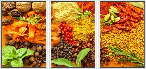 Vista 18 de wall26 Lienzo enmarcado para pared, juego de arte de hierbas, verduras y condimentos en madera, alimentos, fotografía cultural, realismo, paisaje