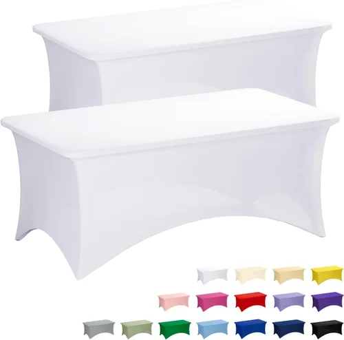 Vista 76 de Fixwal Paquete de 6 Manteles de Mesa Rectangulares, Cubierta de Mesa de 6 Pies, Mantel Blanco Rectangular Ajustado Elástico Rectangular, Cubierta