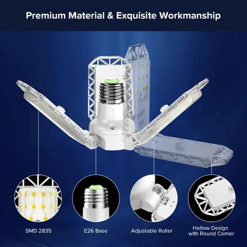 Vista 3 de SANSI Luz LED deformable de 3 paneles, 300 W equivalente a 30 W, luces de garaje LED de techo, luz de taller ajustable E26 con luz diurna de 5000 K