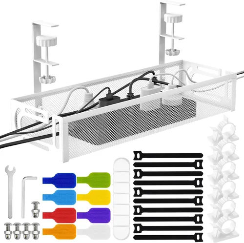 Vista 11 de Bandeja de organización de cables para debajo del escritorio, organizador de cables de 15.7 pulgadas para mesa, organizador de cables de escritorio