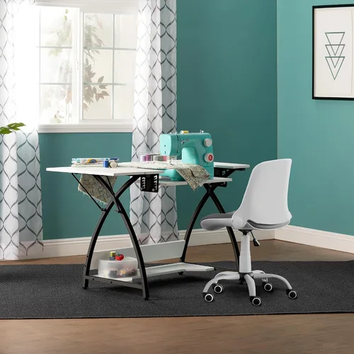 Vista 2 de Comet Plus - Mesa de costura y pasatiempos con estante lateral e inferior, también se puede utilizar como escritorio de computadora