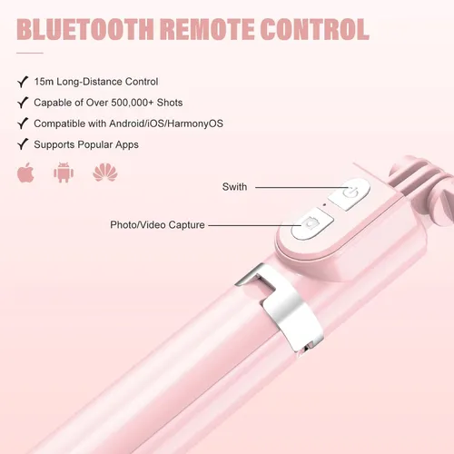 Vista 10 de Palo selfie con control remoto recargable y luz (1 unidad), trípode para iPhone, soporte de teléfono celular para grabación de video, accesorios