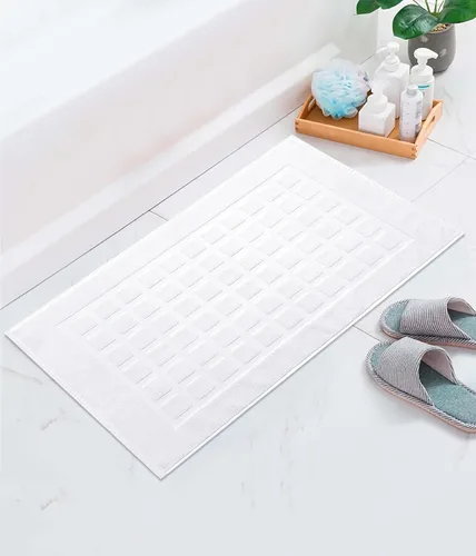 Vista 6 de COTTON CRAFT Tapete para bañera – Azulejo esculpido, 100% algodón, ultra absorbente, de baja pelusa, 1000 GSM, tapete de baño de lujo – Alfombra